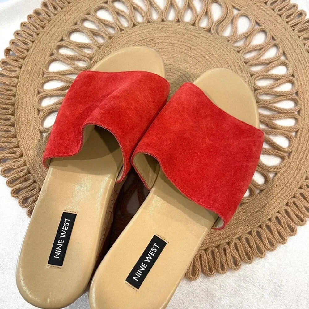 Nine West Vale Orange/Red Suede Flatform Sandals Vale Size 8.5